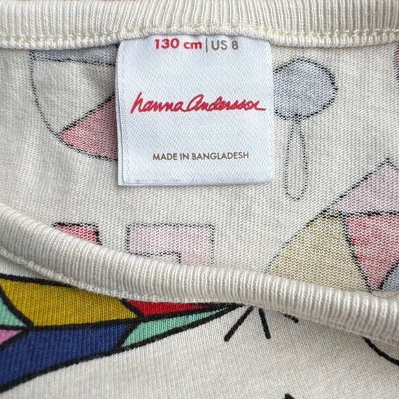 HANNA ANDERSSON Holiday Print Dress Girls 8 Falala Christmas Tree Rainbows Stars - Picture 4 of 5